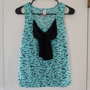 nobo blue seagull bird print bow tank top